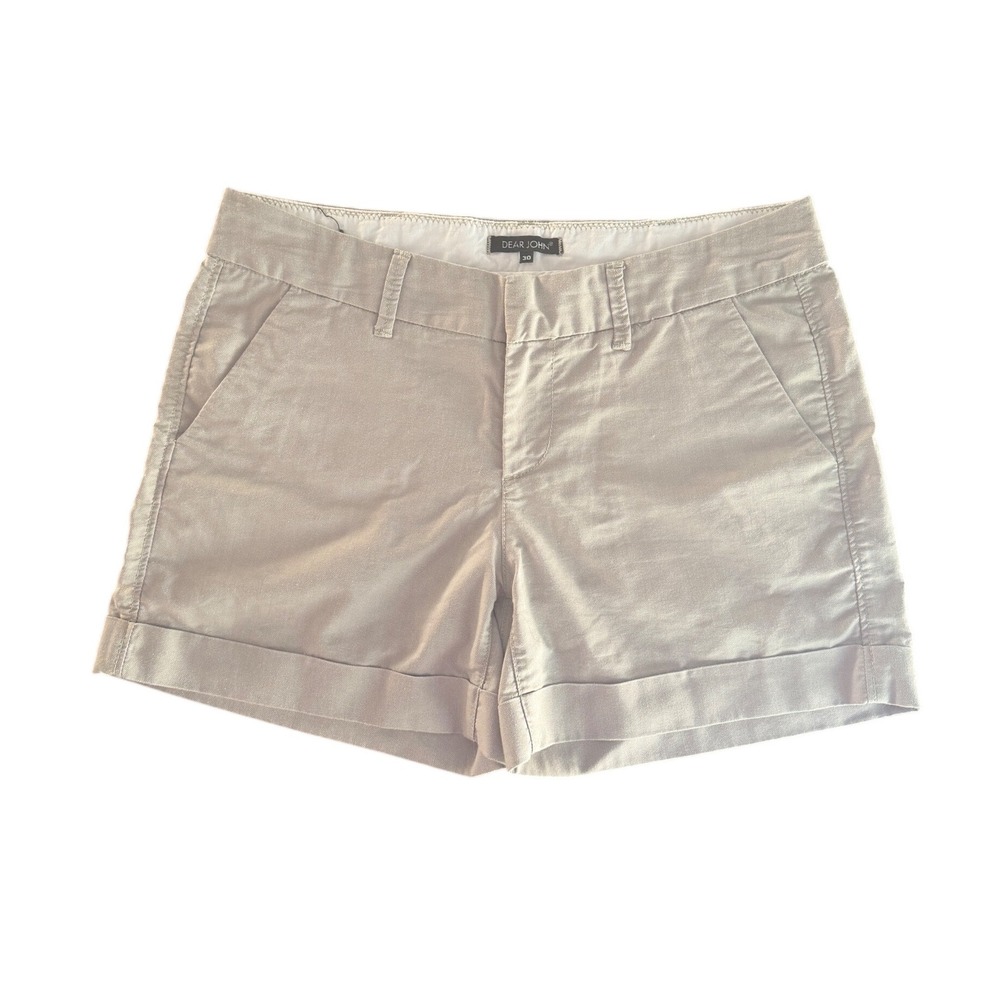 Dear John Womens Size 30 Taupe Chino Shorts Cuffed Mid Rise Casual Stretch